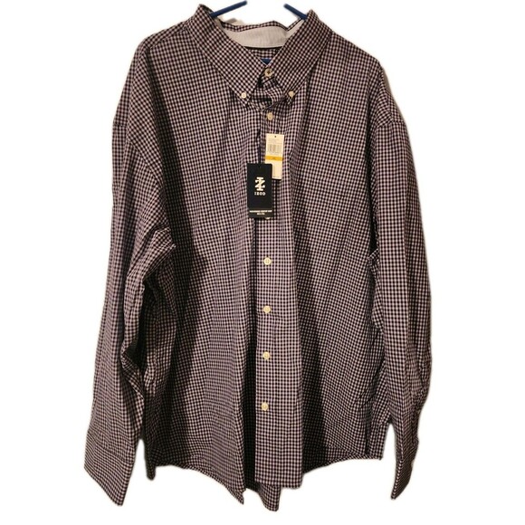 IZOD Long Sleeved Button Down Men's Shirt Navy & Lilac Checked Size 4XL - Picture 1 of 2